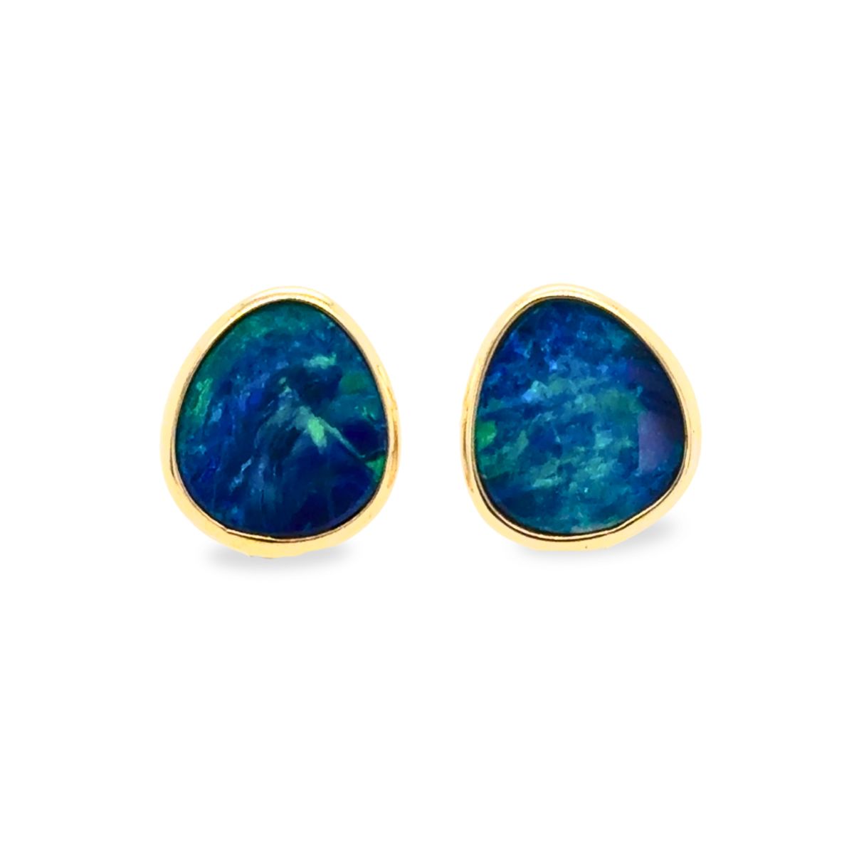 14ct Yellow Gold Freeform Australian Opal Stud Earrings
