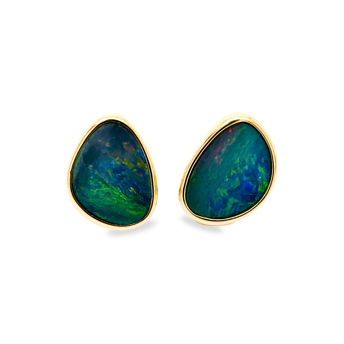 14ct Yellow Gold Freeform Doublet Opal Studs