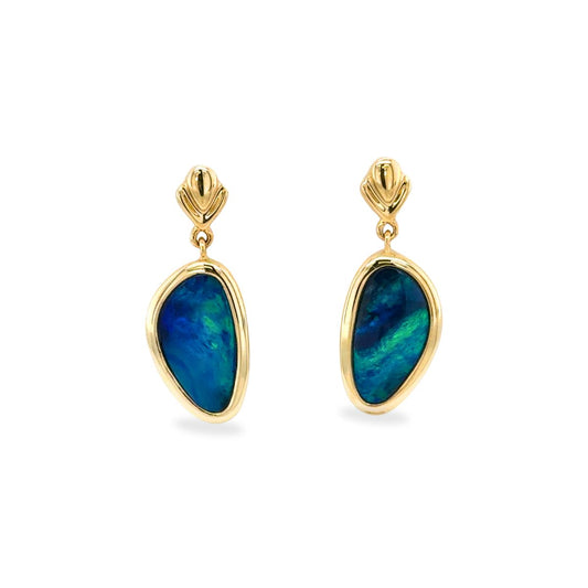 14ct Yellow Gold Australian Doublet Opal Stud Earrings