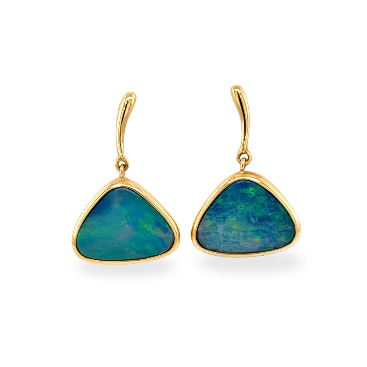14ct Yellow Gold Freeform Doublet Opal Drop Studs