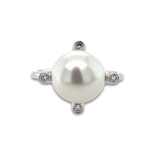 9ct White Gold 8-9mm South Sea Pearl & Diamond Ring