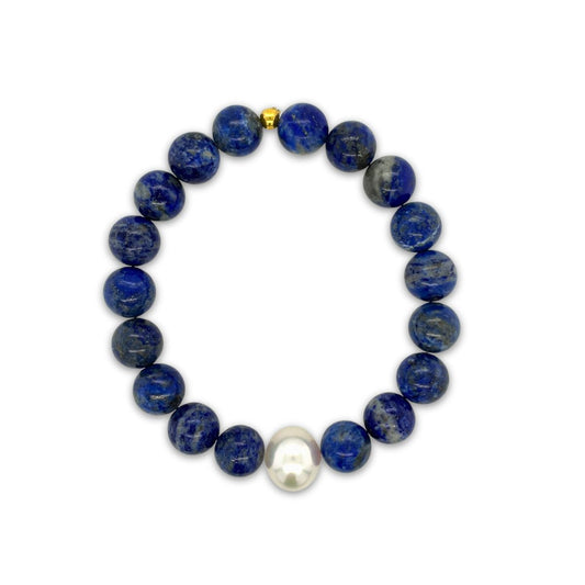 Arafura Collection South Sea Pearl & Lapis Lazuli Stretch Bracelet