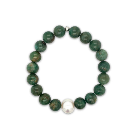 Arafura Collection South Sea Pearl & African Jade Stretch Bracelet
