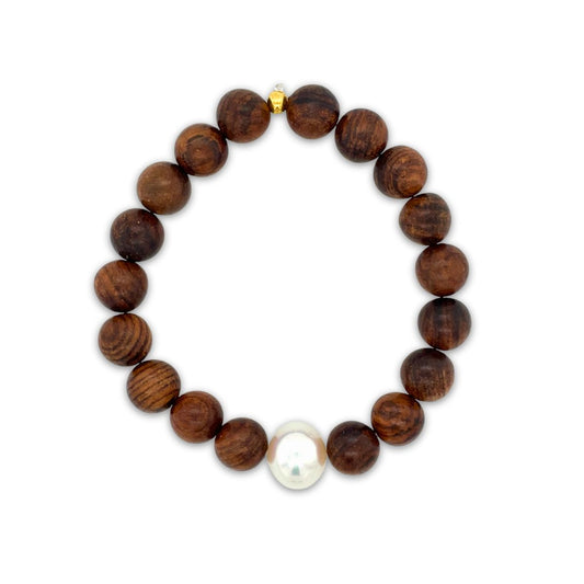 Arafura Collection South Sea Pearl & Rosewood Stretch Bracelet