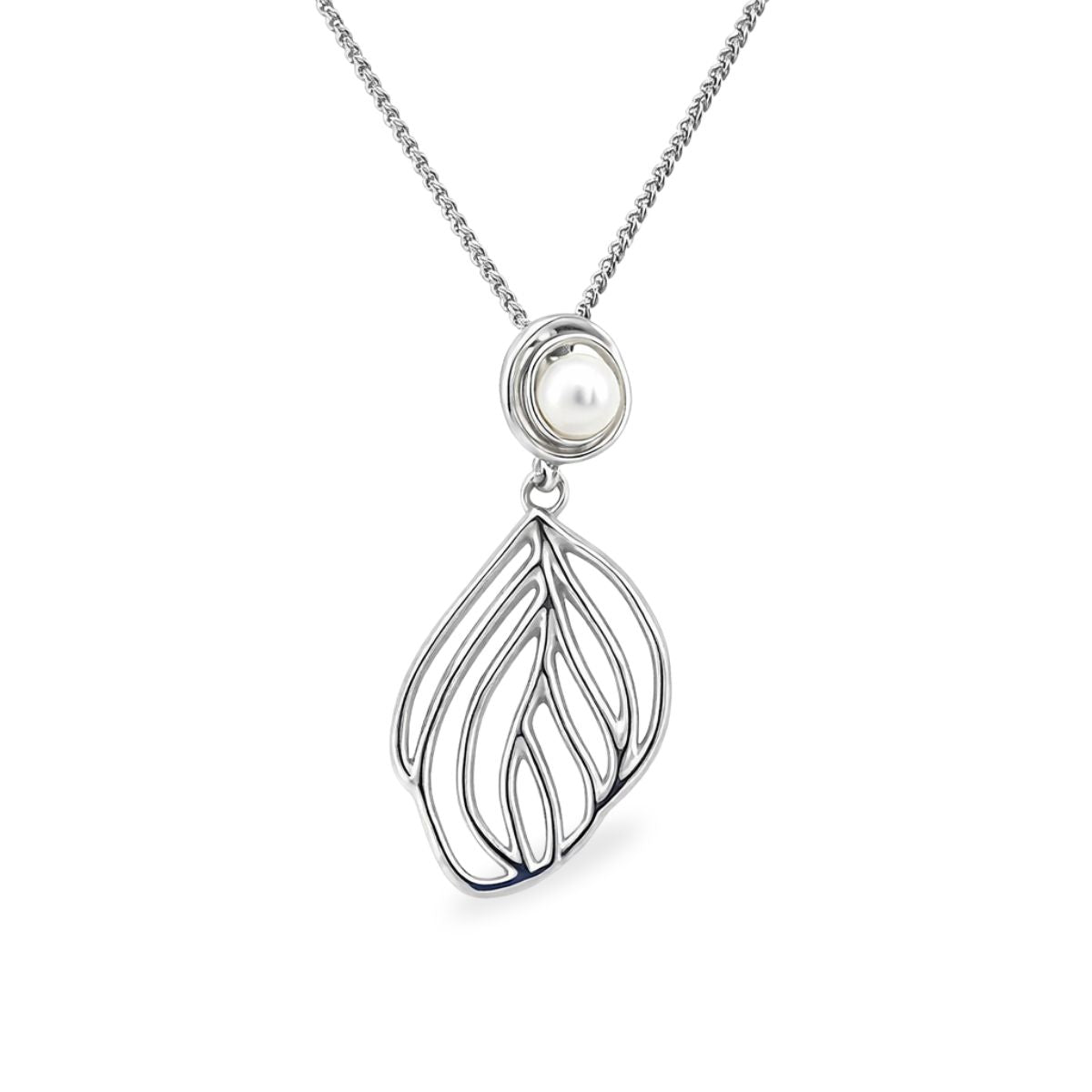 Sterling Silver Freshwater Pearl Open Leaf Pendant