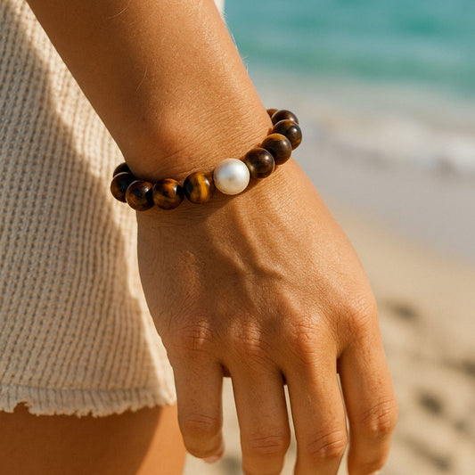 Arafura Collection South Sea Pearl & Tigereye Stretch Bracelet