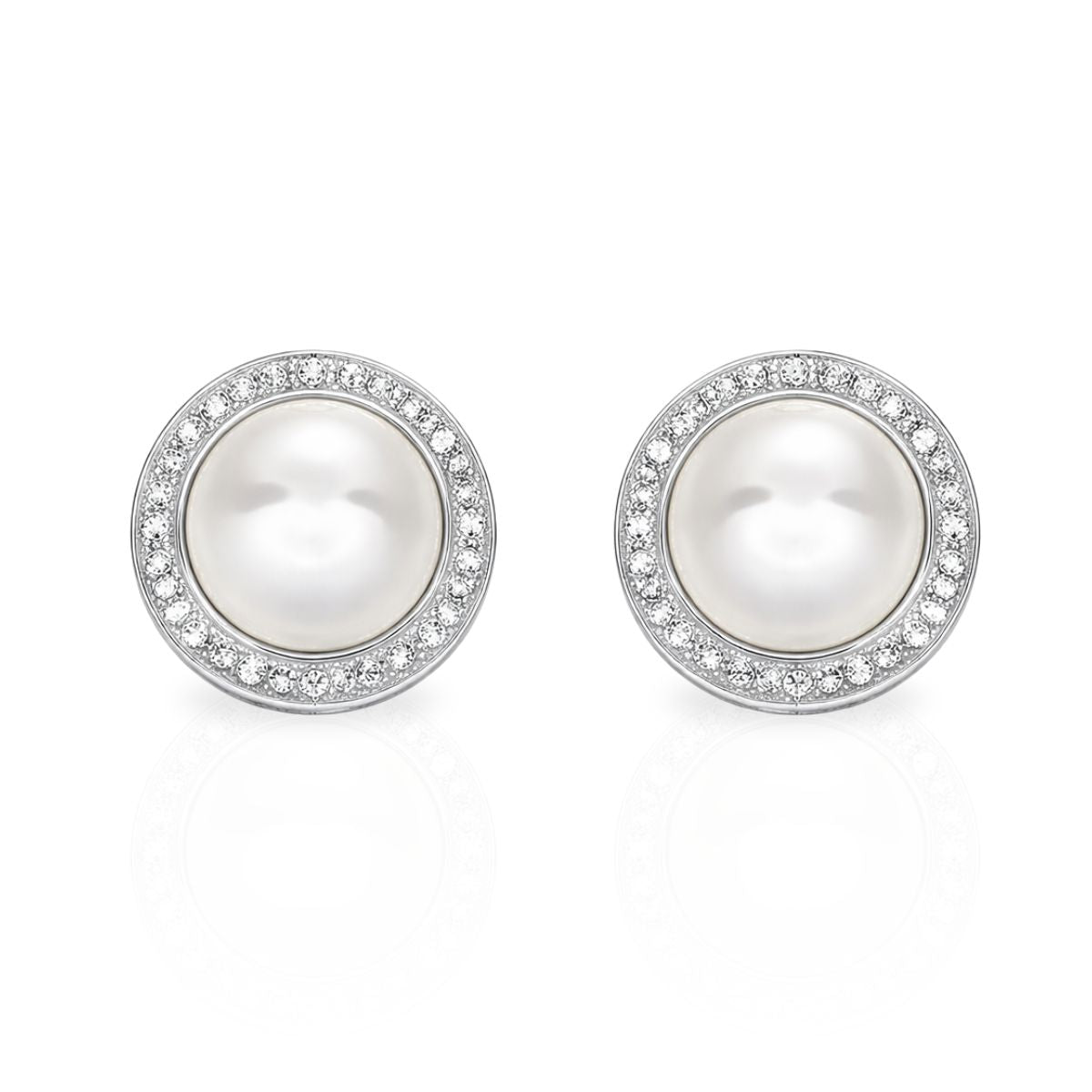 Sterling Silver Button Freshwater Pearl & Cubic Zirconia Studs