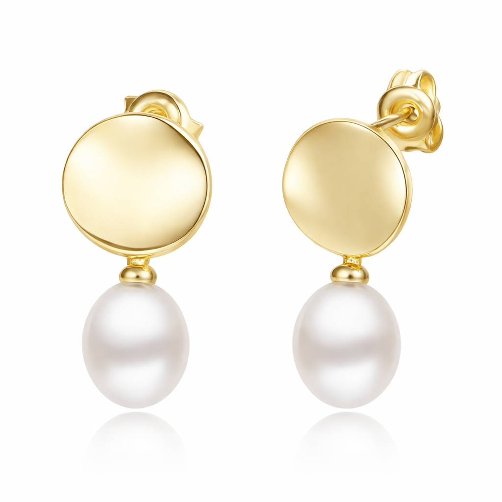 Sterling Silver Gold Tone Freshwater Pearl Wave Disc Studs