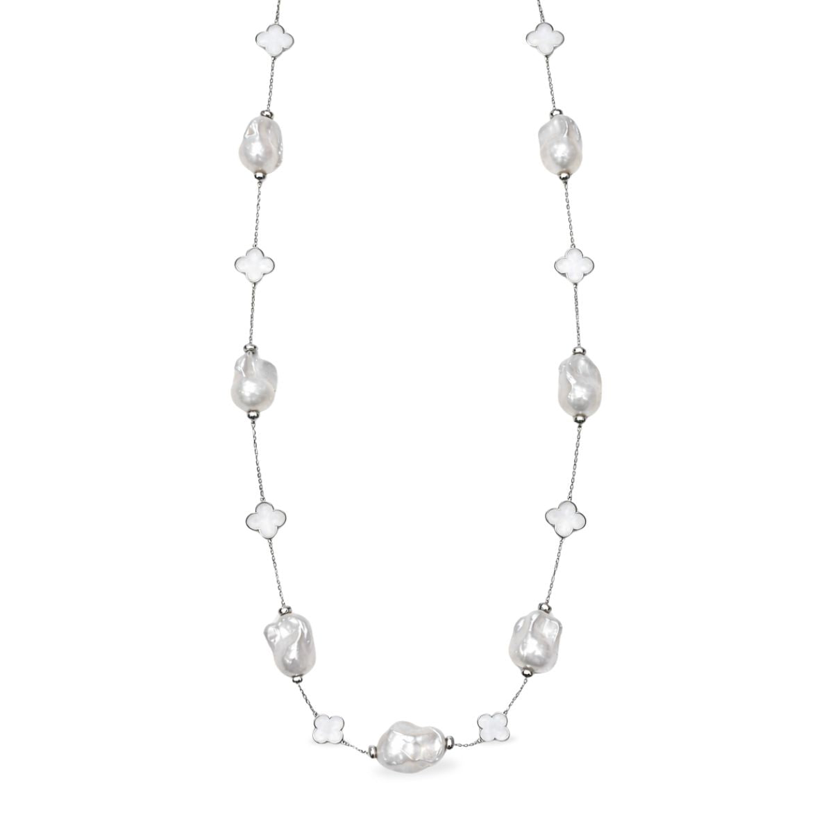Sterling Silver 86cm Baroque Freshwater Pearl Clover Necklet