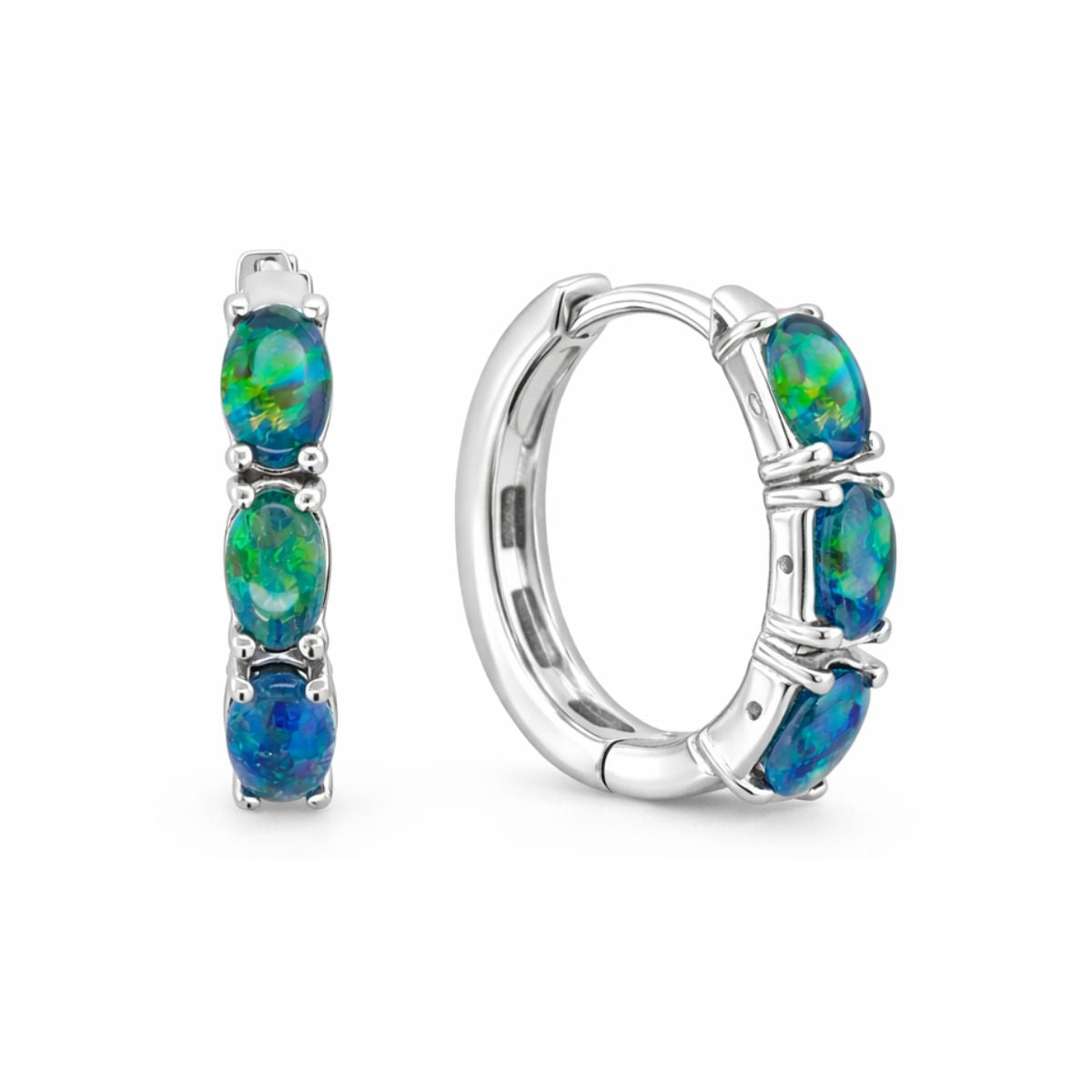 Sterling Silver 13mm Hoop, Triplet Opal Hoops
