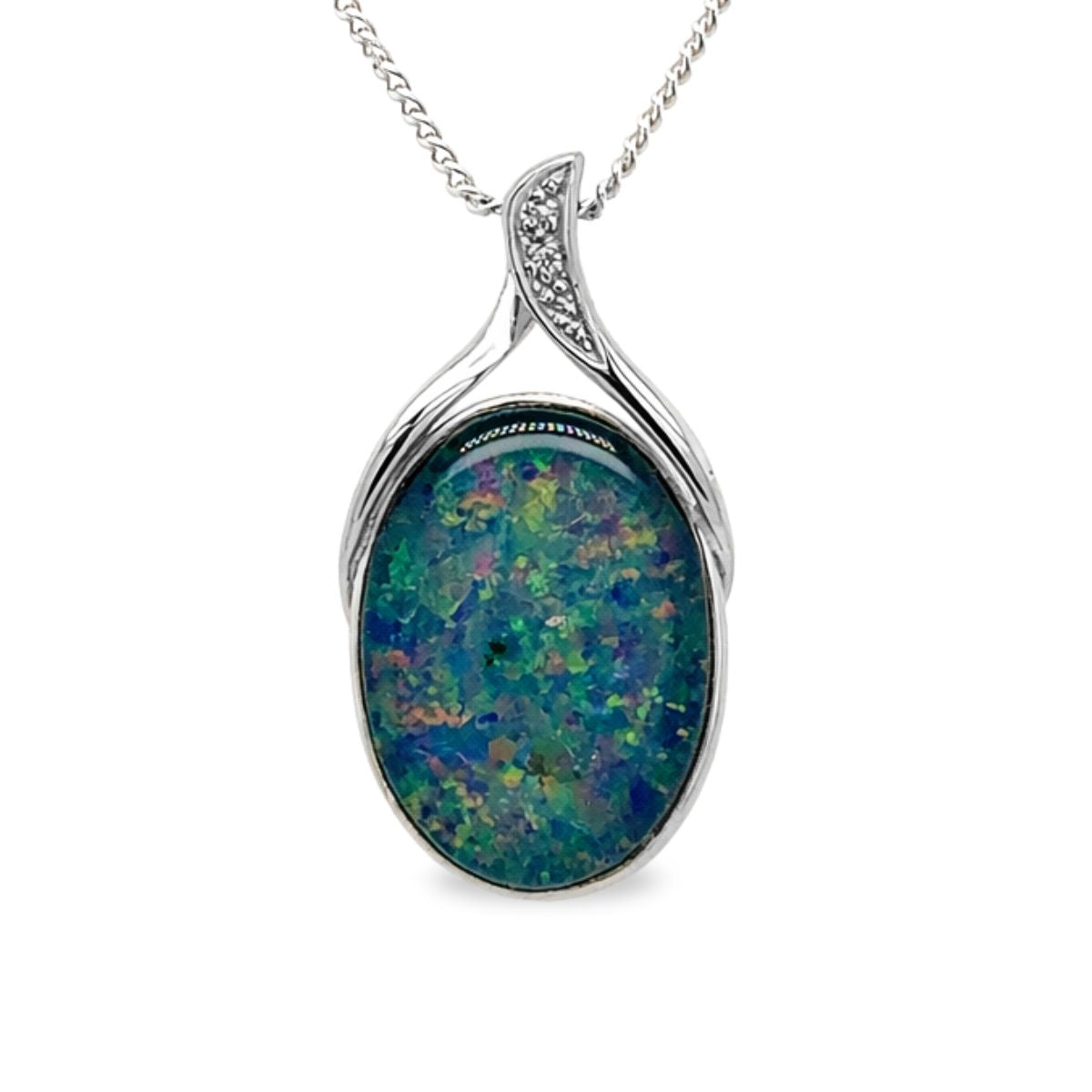 Sterling Silver 18x13 Triplet Opal & Cubic Zirconia Pendant
