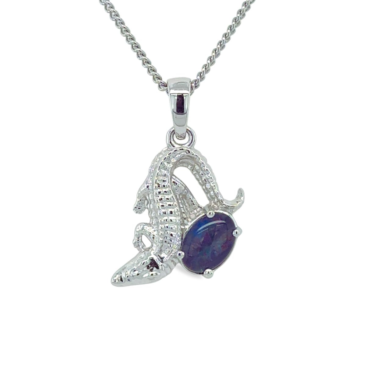 Sterling Silver 7x5 Triplet Opal Crocodile Pendant