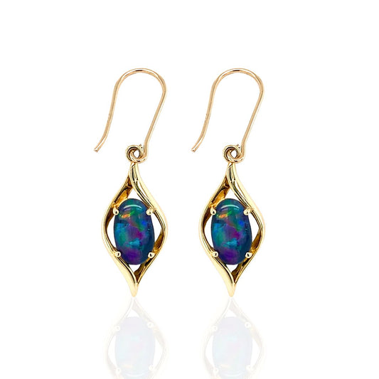 9ct Yellow Gold Australian Triplet Opal Hook Earrings