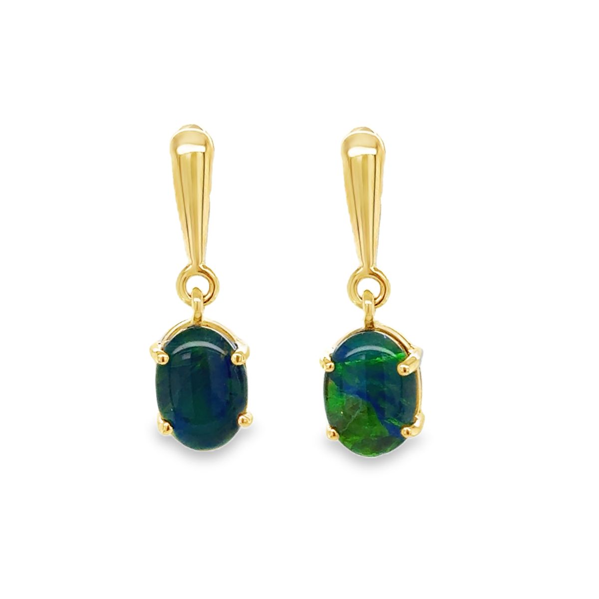 9ct Yellow Gold Triplet Opal Bar Drop Studs