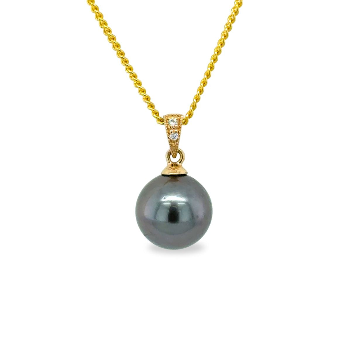 9ct Yellow Gold 9-10mm Tahitian Pearl & Diamond Pendant