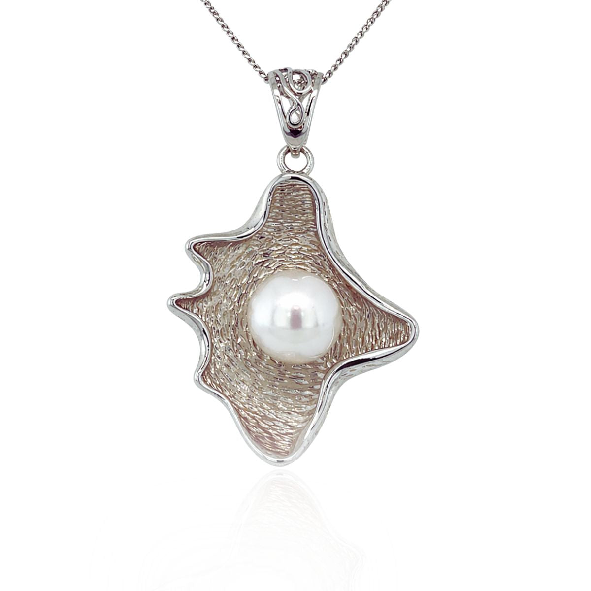 Sterling Silver Freshwater Pearl Organic Clam Pendant