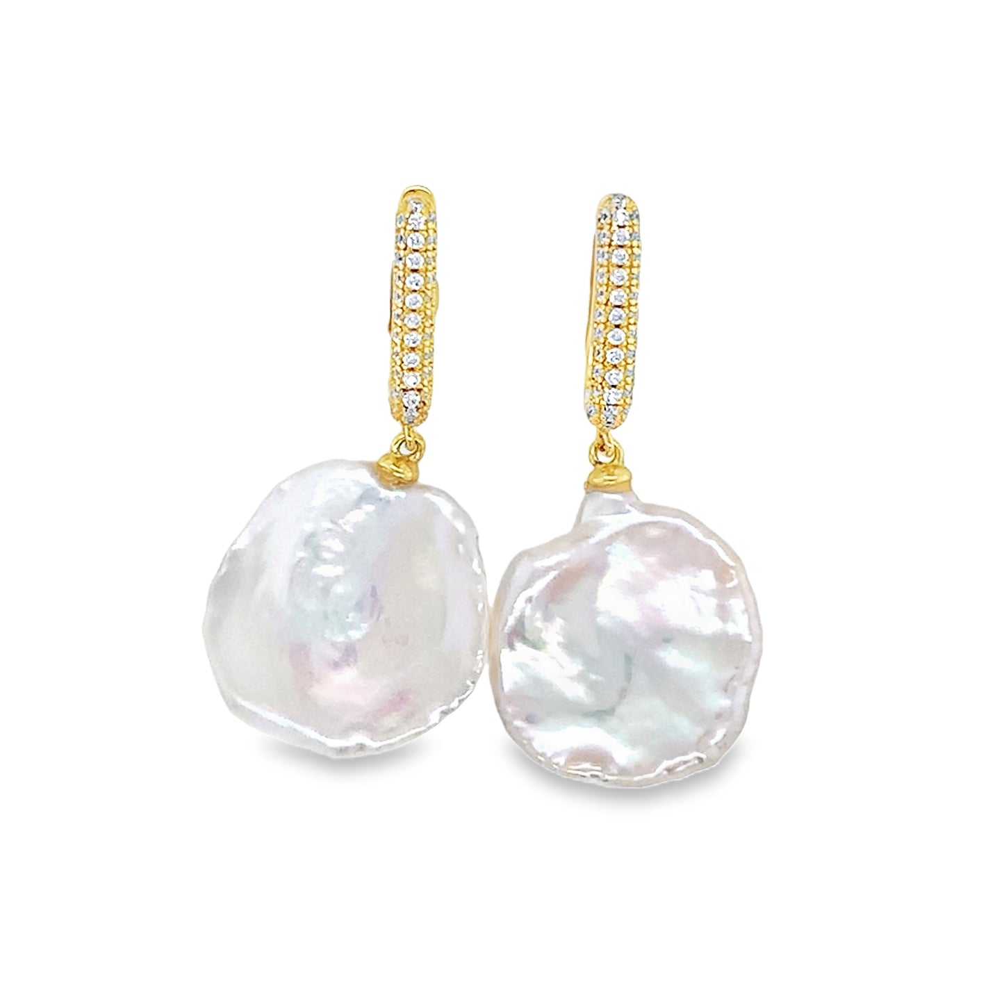 Gold Tone Sterling Silver Baroque Freshwater Pearl & Crystal Hoops