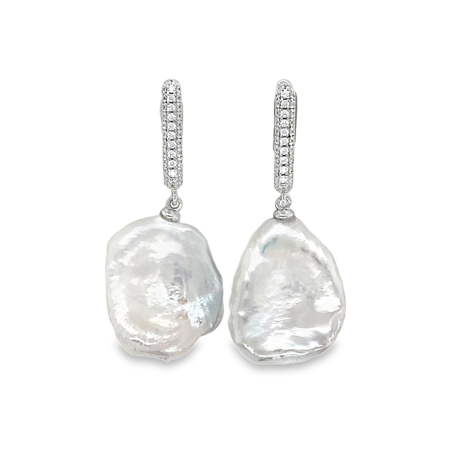 Sterling Silver Baroque Freshwater Pearl & Crystal Hoops