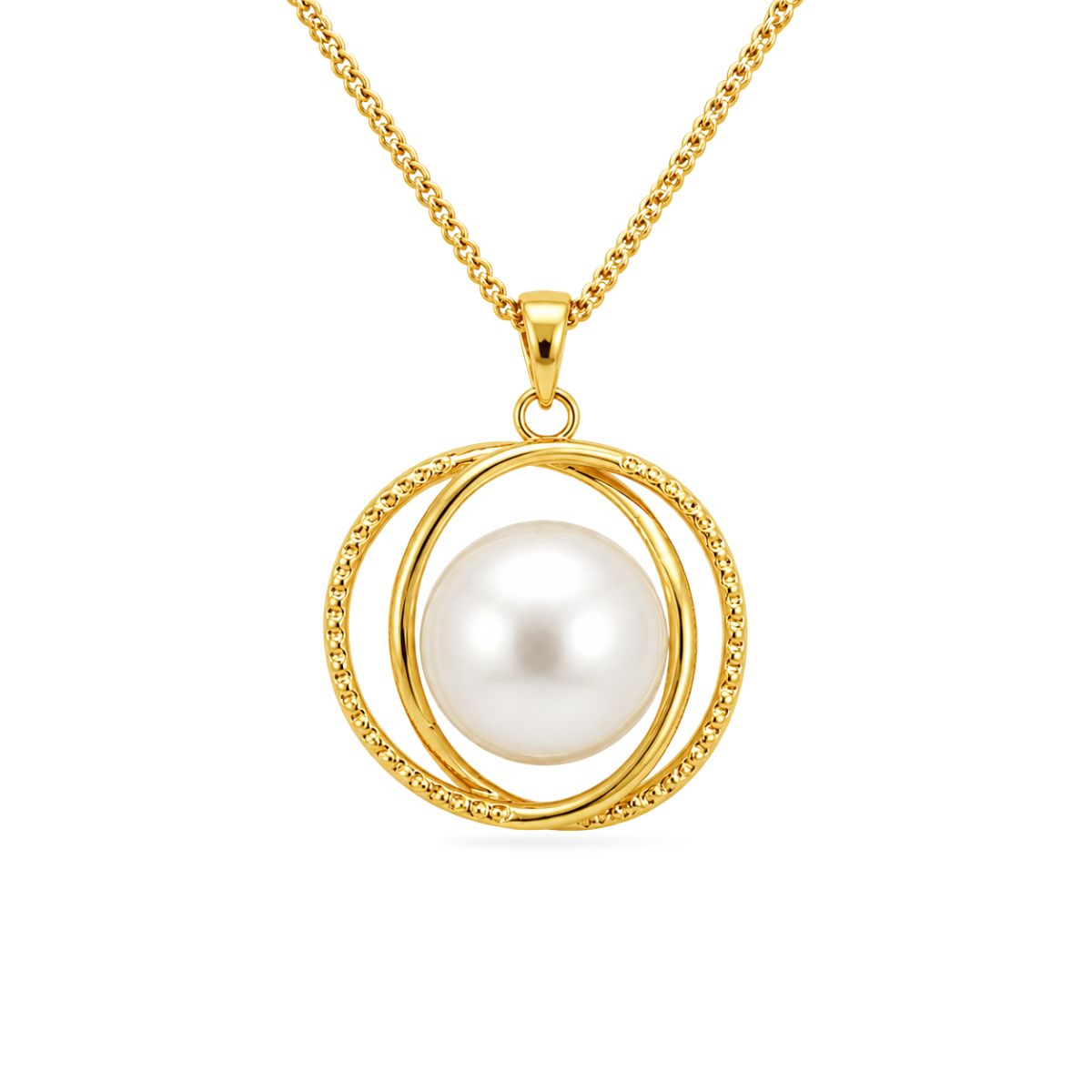 Gold Tone Sterling Silver Freshwater Pearl Circle Pendant