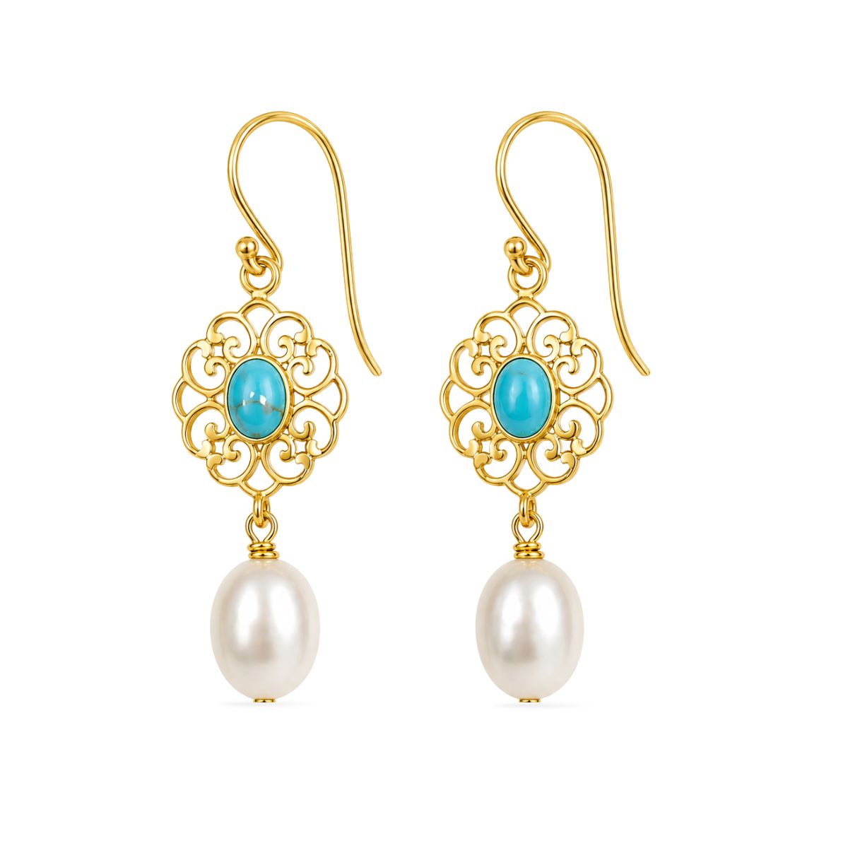Gold Tone Sterling Silver Created Turquoise Freshwater Pearl Hooks