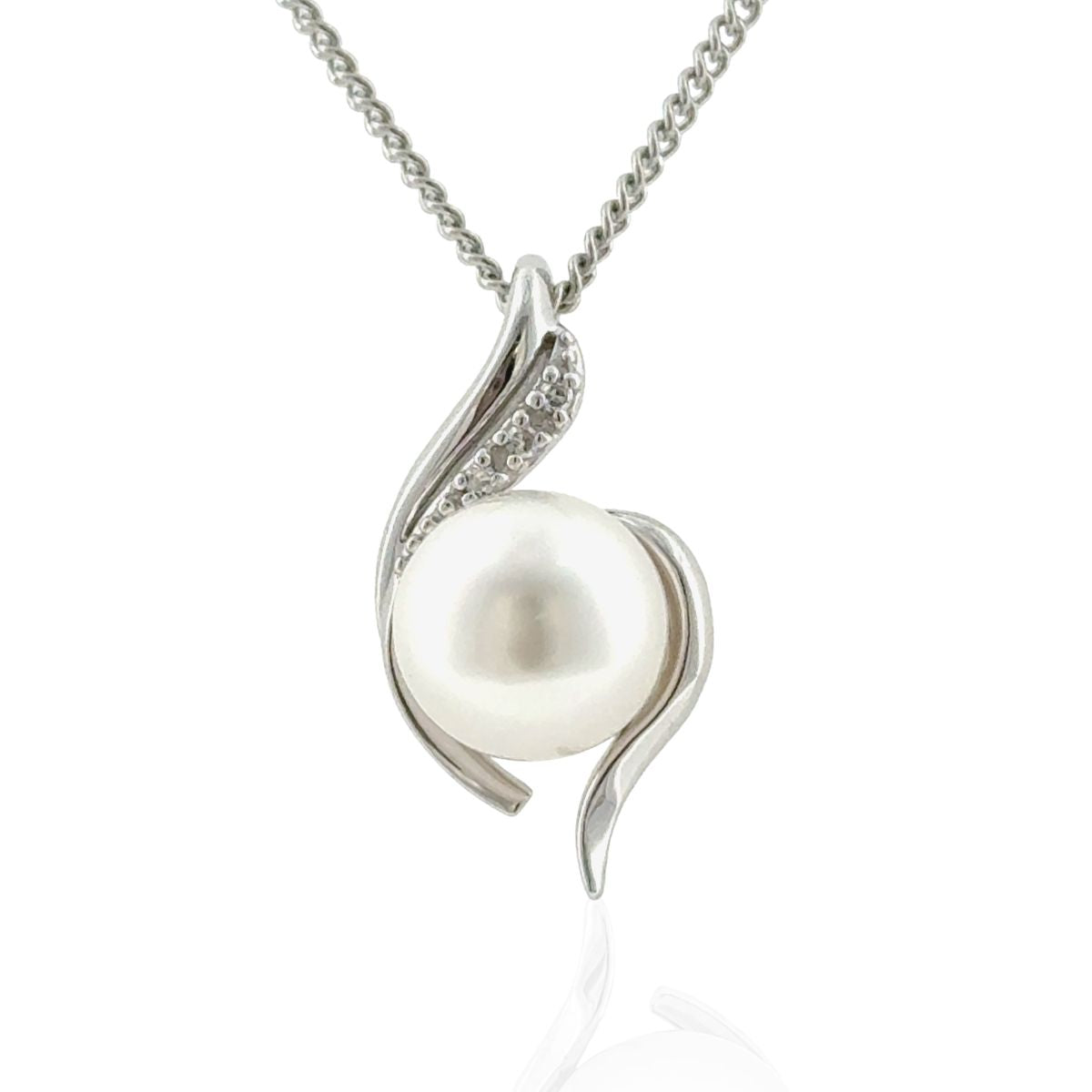 9ct White Gold South Sea Pearl & Diamond Swirl Pendant