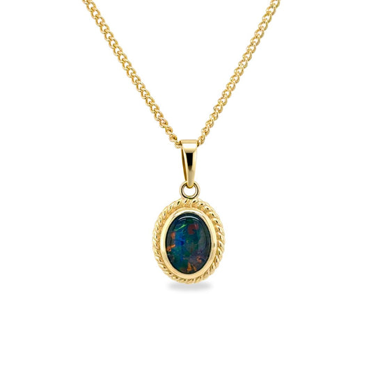 9ct Yellow Gold Triplet Opal Twisted Surrount Pendant
