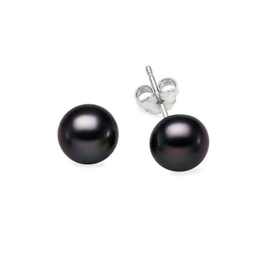 Sterling Silver 8mm Black Freshwater Pearl Studs