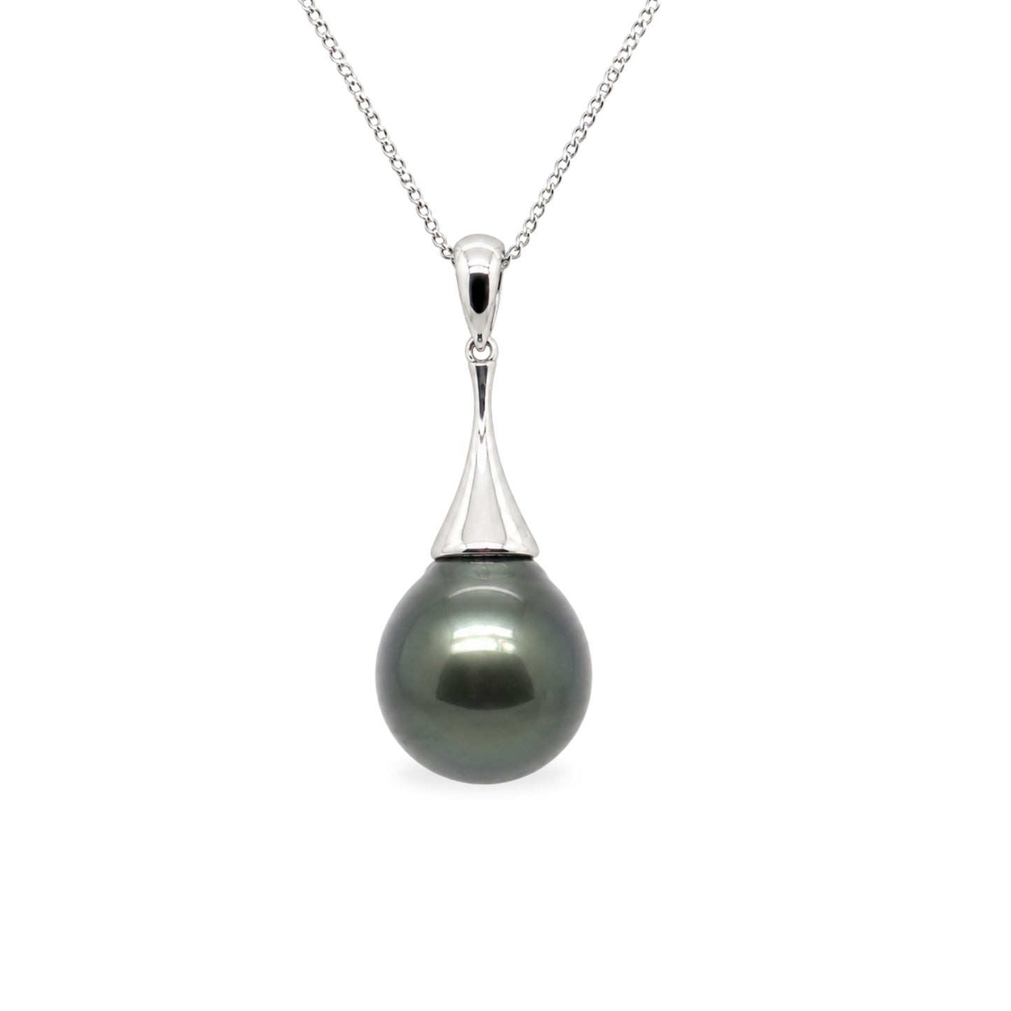 9ct White Gold 13mm Baroque Tahitian Pearl Cone Pendant