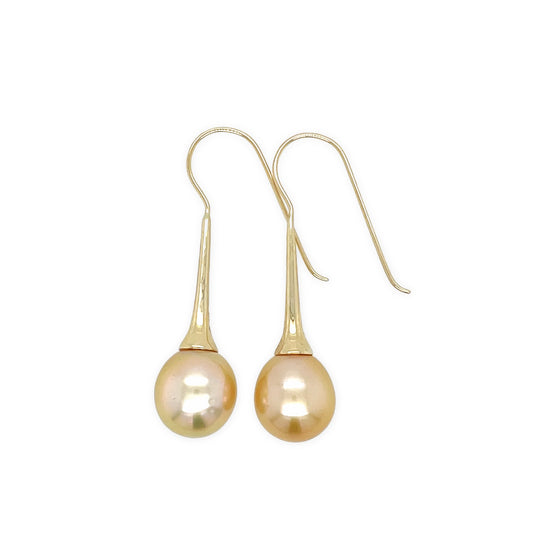 9ct Gold 11-12mm Golden South Sea Pearl Hooks
