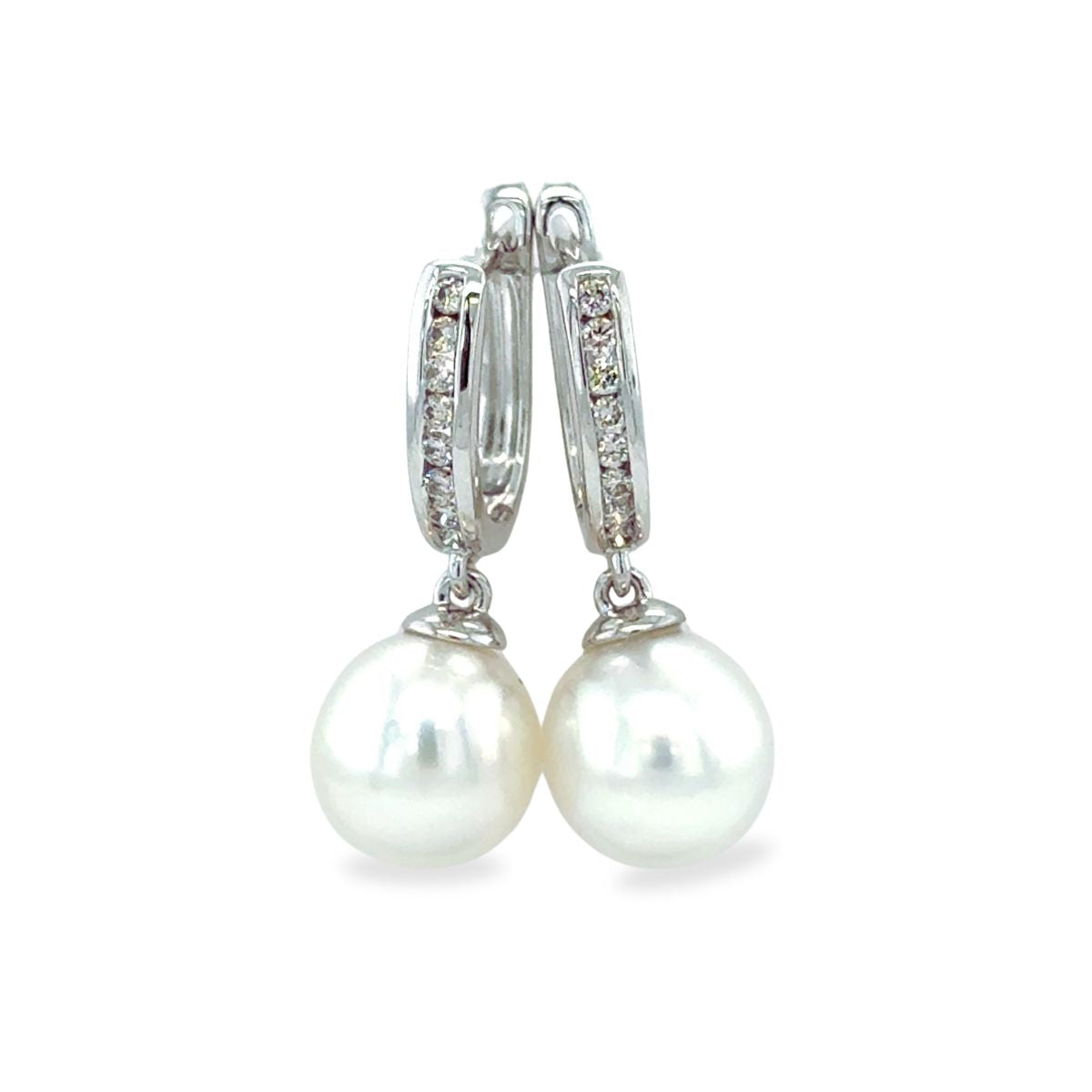 9ct White Gold 7-8mm South Sea Pearl & Diamond Hoops