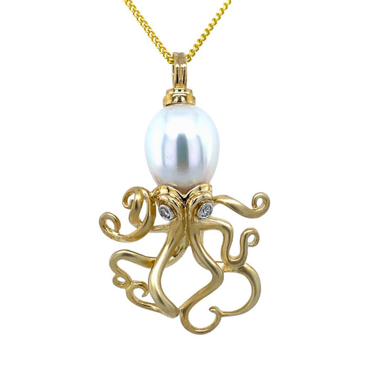 9ct Yellow Gold 12mm South Sea Pearl Octopus Pendant