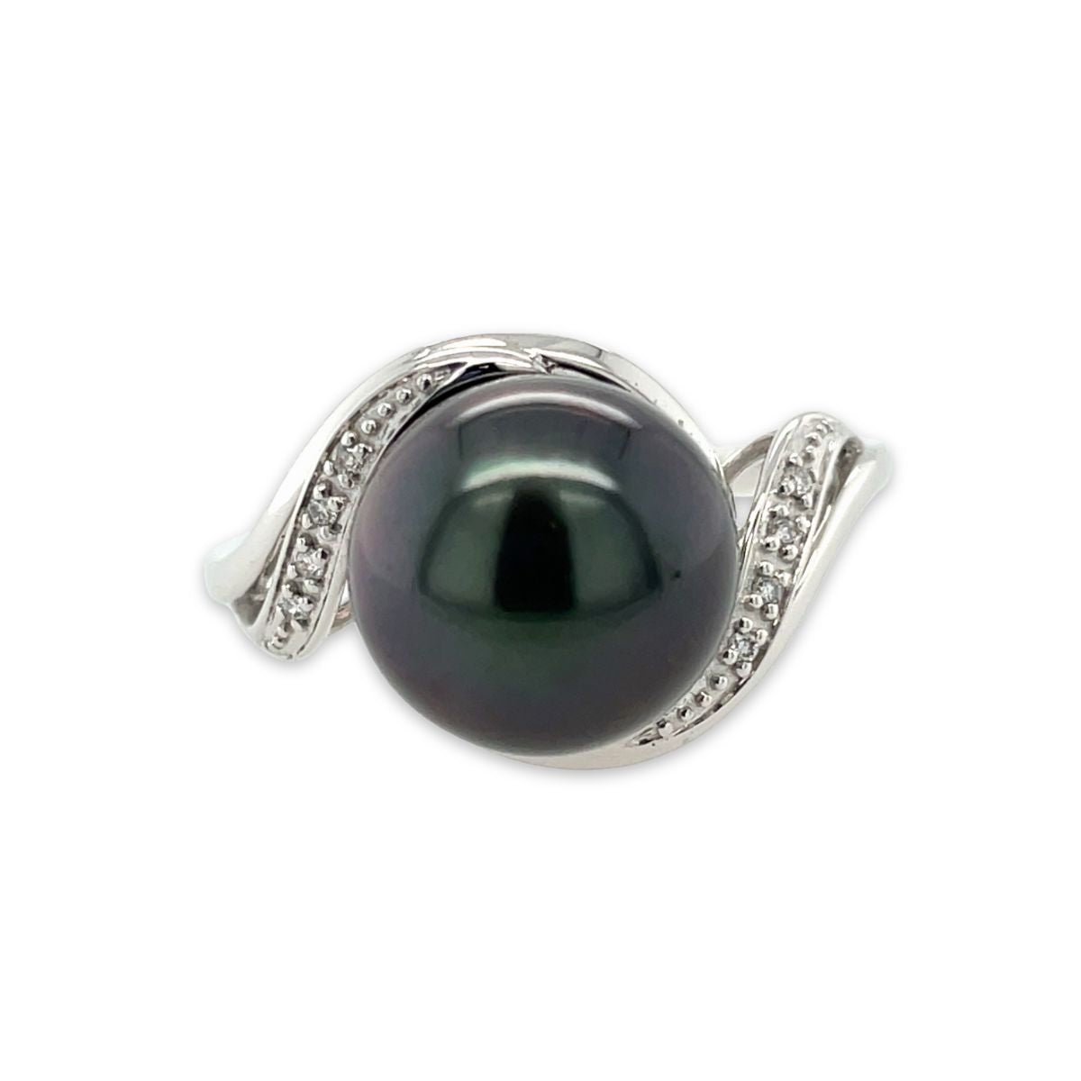 9ct White Gold 10mm Tahitian Pearl & Diamond Wrap Ring