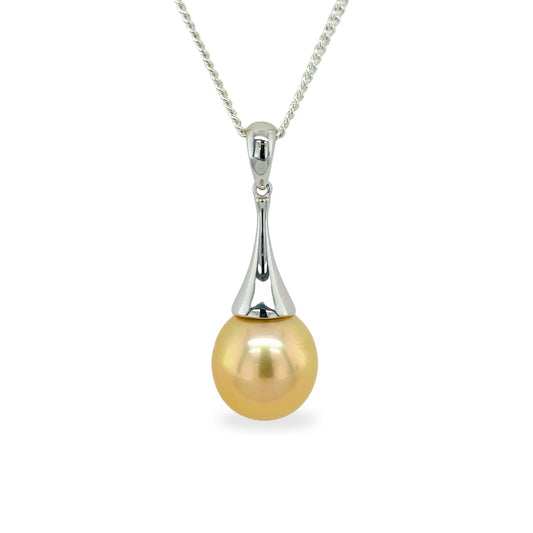 9ct White Gold 11-12mm Gold South Sea Pearl Cone Pendant