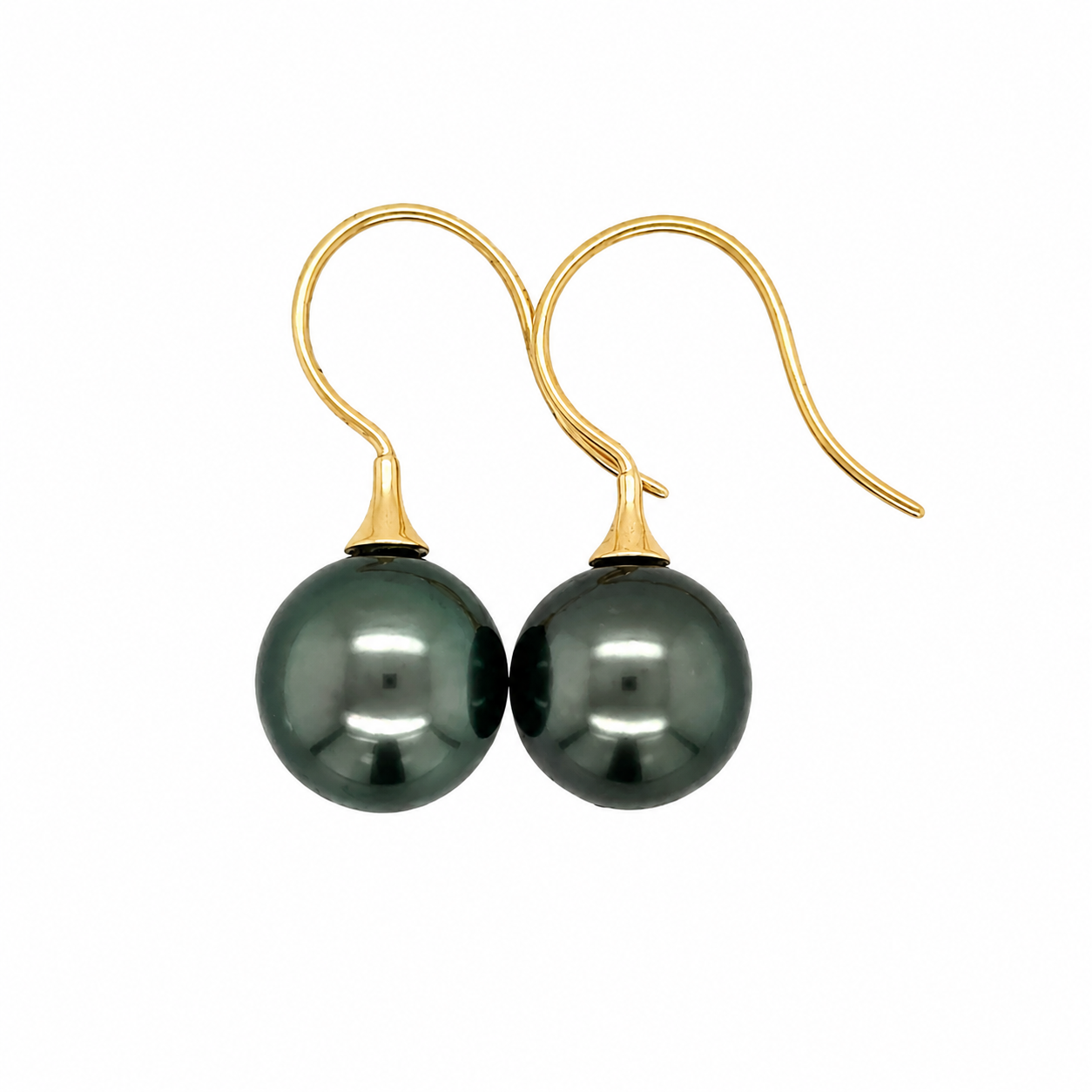 9ct Yellow Gold 10mm Tahitian Pearl Hook Earrings