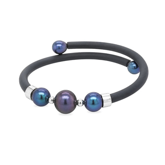 Sterling Silver & Rubber Black Freshwater Pearl Bracelet