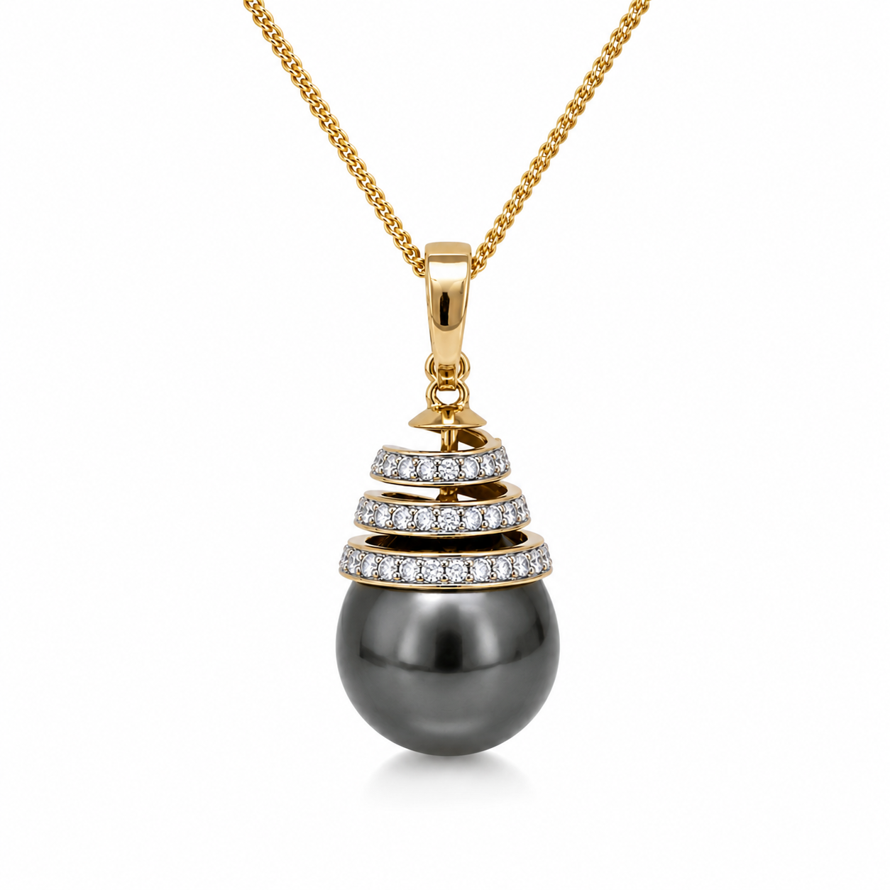 9ct 13mm Baroque Tahitian Pearl & Diamond Beehive Enhancer Pendant
