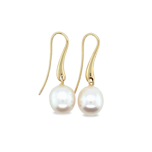 9ct Yellow Gold 11-12mm South Sea Pearl Drop Hooks
