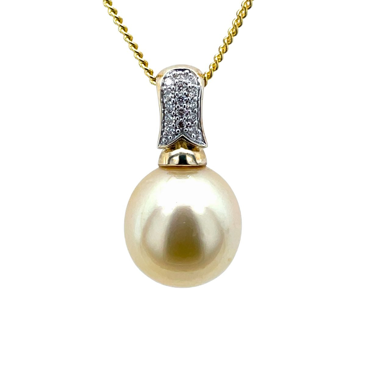 9ct Yellow Gold 12-13mm Gold South Sea Pearl & Diamond Pendant