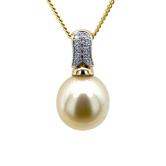 9ct Yellow Gold 12-13mm Gold South Sea Pearl & Diamond Pendant