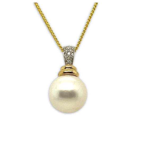 9ct Yellow Gold 12mm South Sea Pearl & Diamond Pendant