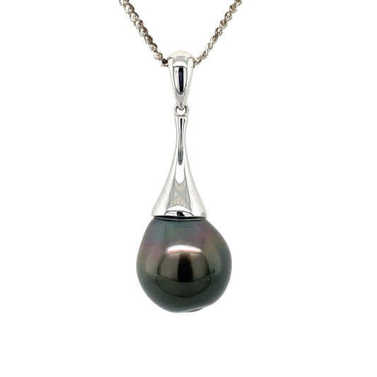 9ct White Gold 10.5mm Tahitian Pearl Cone Pendant