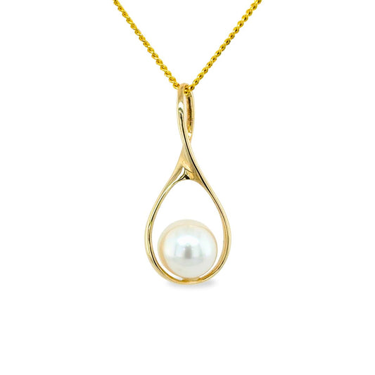 9ct Yellow Gold 8-9.5mm South Sea Pearl Loop Pendant