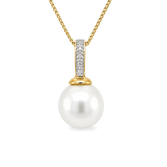 9ct Yellow Gold 11.5mm South Sea Pearl & Diamond Pendant