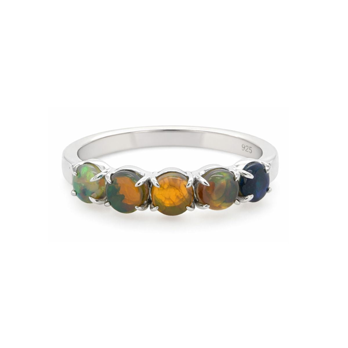 Sterling Silver Solid Opal Straight Band Ring