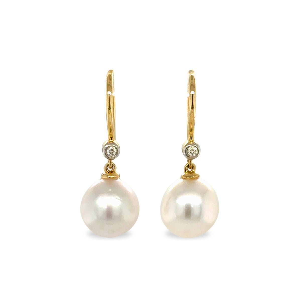 9ct Yellow Gold 8.5-9mm South Sea Pearl & Diamond Hooks