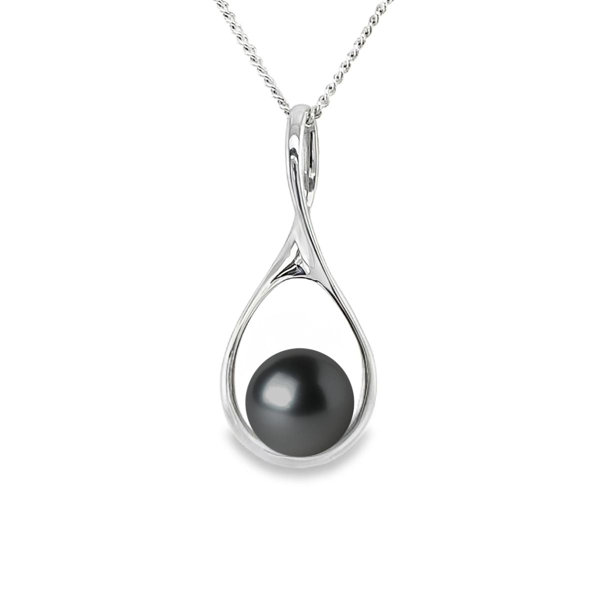 9ct White Gold 8-9.5mm Tahitian Pearl Loop Pendant