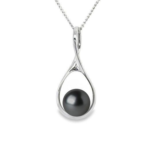 9ct White Gold 8-9.5mm Tahitian Pearl Loop Pendant