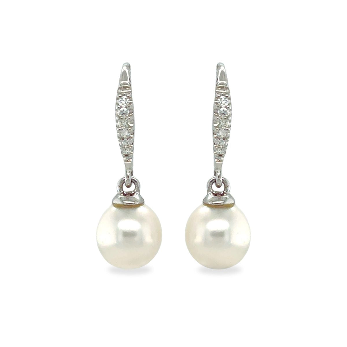 9ct White Gold 8-9mm South Sea Pearl & Diamond Drop Hooks