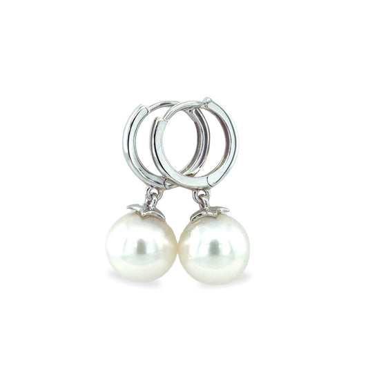 9ct White Gold 8-9mm South Sea Pearl Huggie Hoops