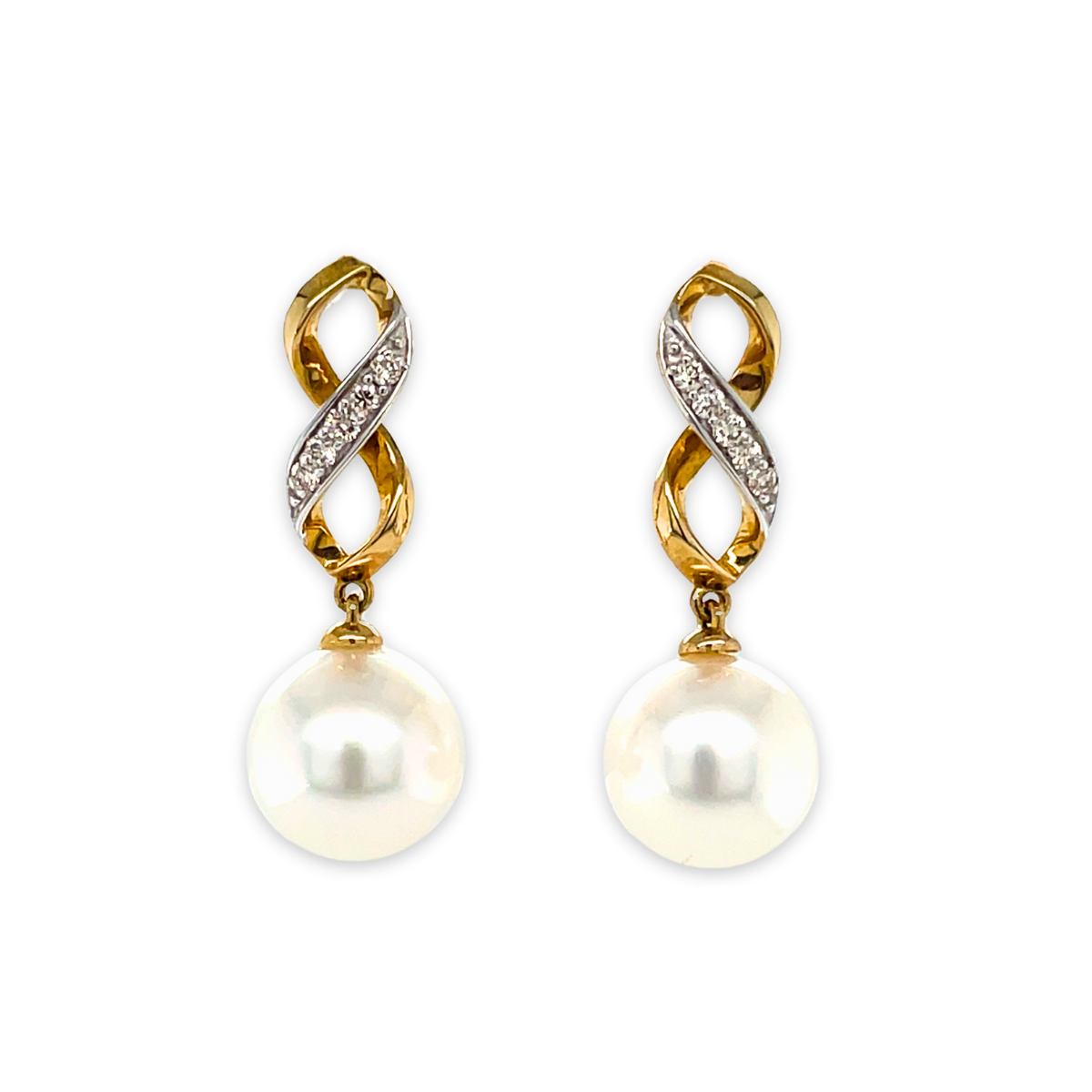 9ct Gold 10-11mm South Sea Pearl Diamond Infinity Drop Studs